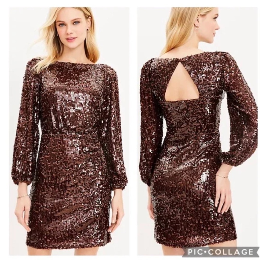 Loft sequins open back mini dress, size 10; new